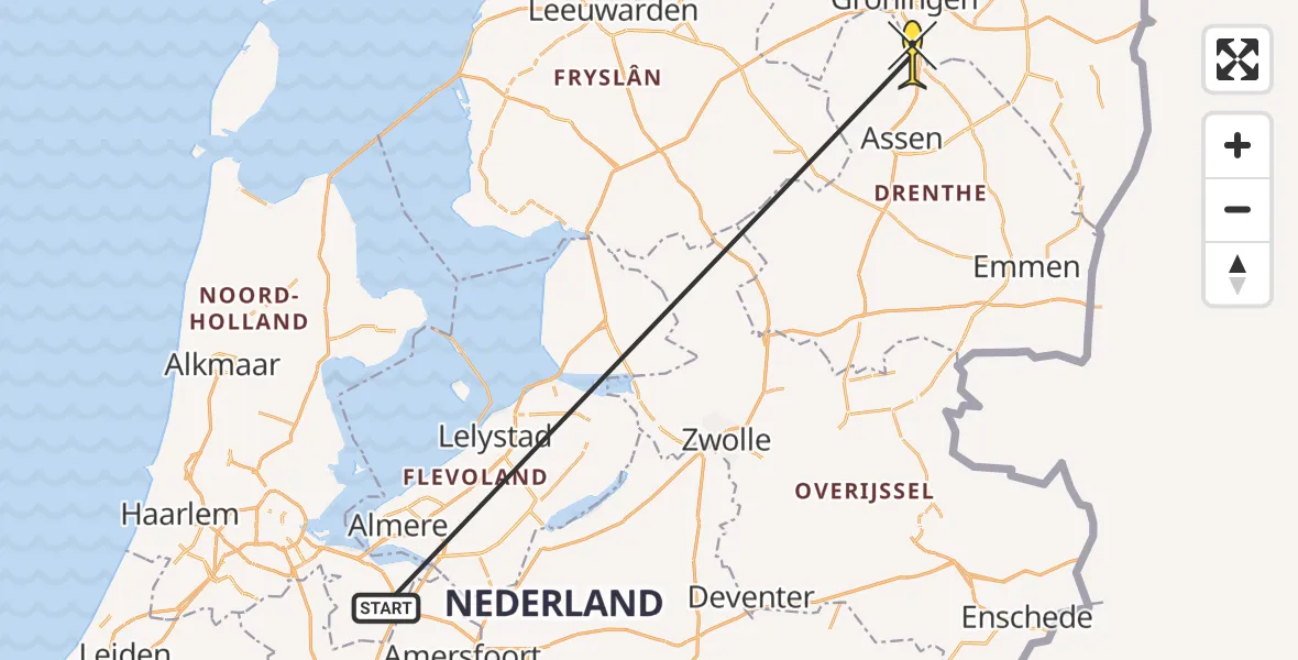 Routekaart van de vlucht: Traumaheli naar Groningen Airport Eelde, Machlaan