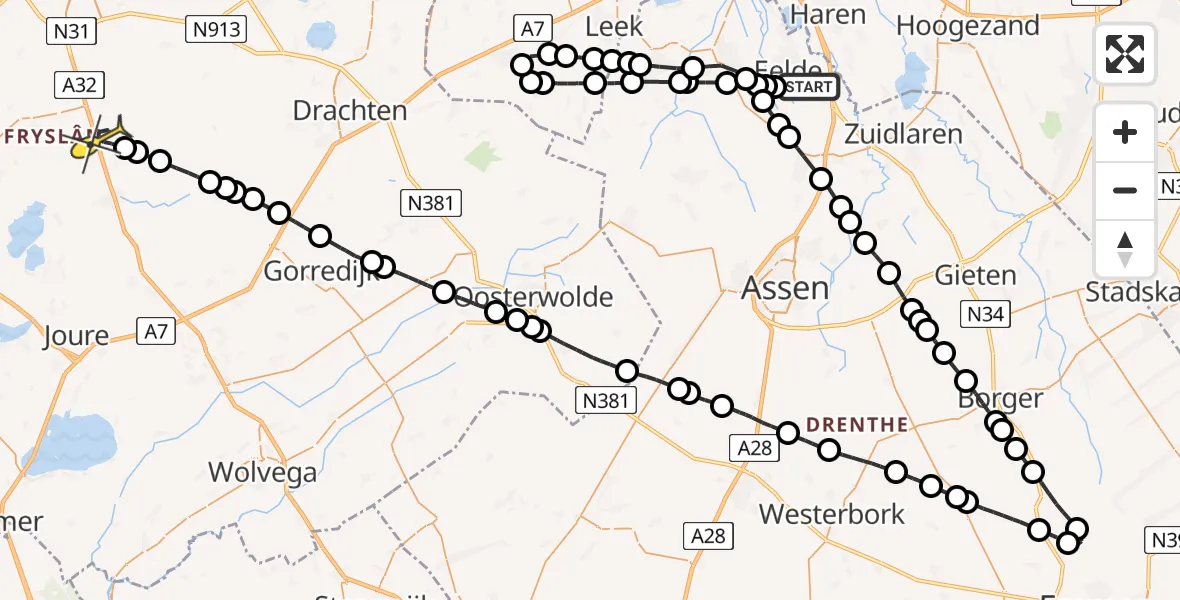 Routekaart van de vlucht: Lifeliner 4 naar Grou, Oosterloop