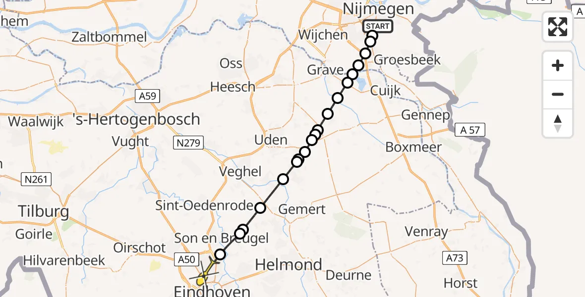 Routekaart van de vlucht: Lifeliner 3 naar Eindhoven, St. Annastraat