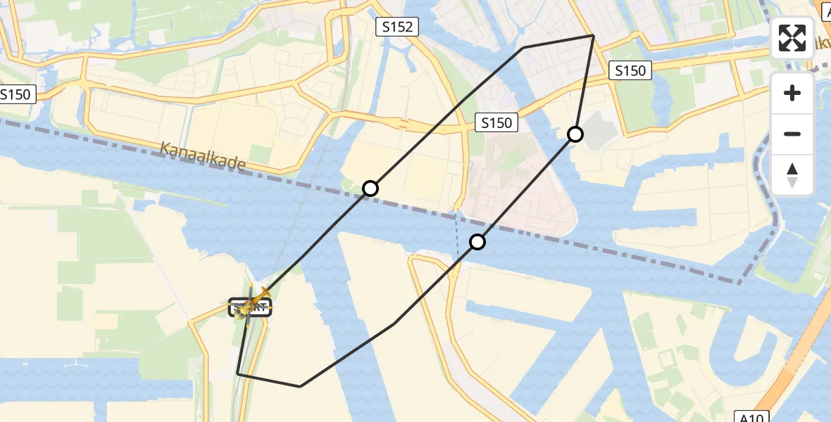 Vluchtroute Traumahelikopter van Amsterdam Heliport naar Amsterdam Heliport