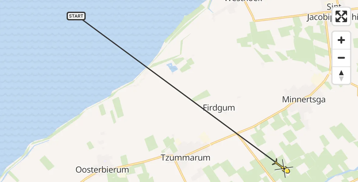 Routekaart van de vlucht: Ambulancehelikopter naar Minnertsga, Beintenwei