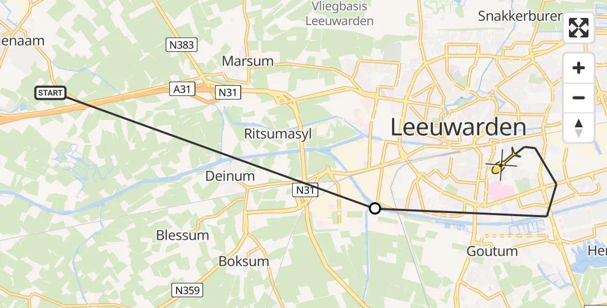 Routekaart van de vlucht: Ambulancehelikopter naar Leeuwarden, Hendrik Algraweg