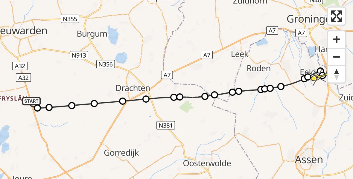 Routekaart van de vlucht: Lifeliner 4 naar Groningen Airport Eelde, Burstumerdyk