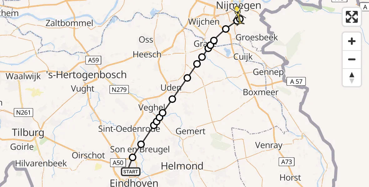 Routekaart van de vlucht: Lifeliner 3 naar Radboud Universitair Medisch Centrum, Verbernestraat