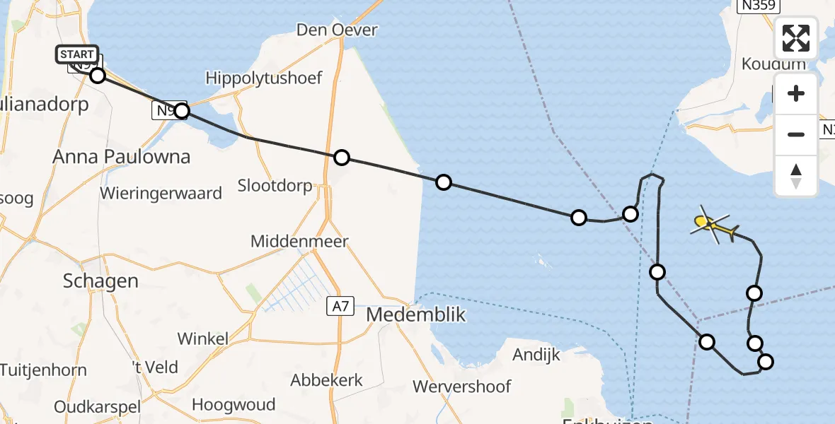 Routekaart van de vlucht: Kustwachthelikopter naar Mirns, Mastenmakersweg