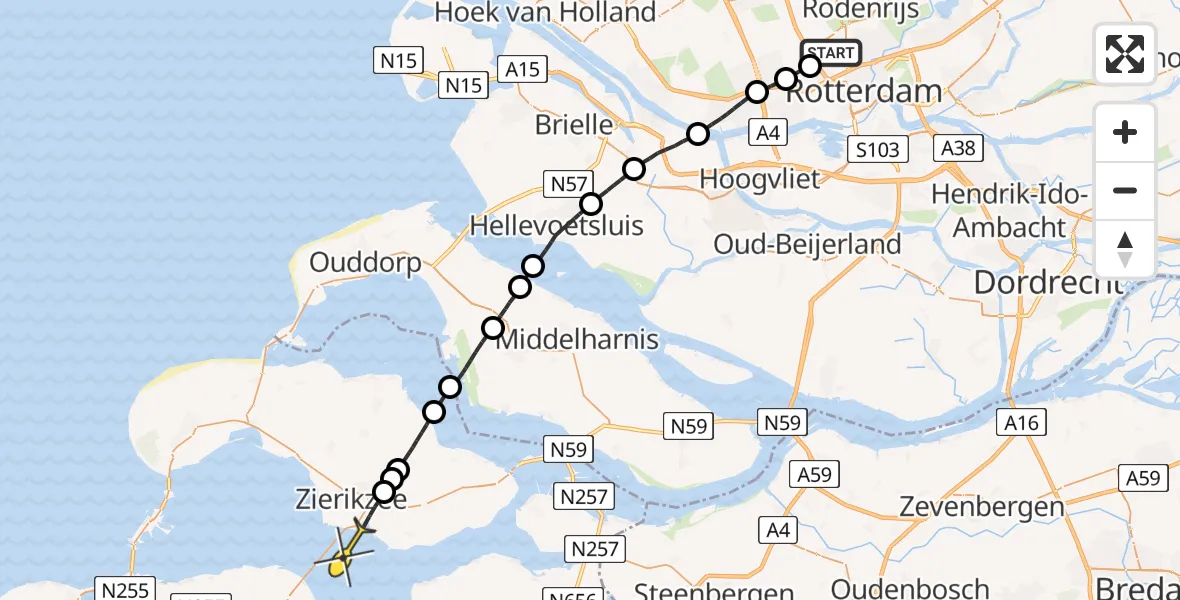 Routekaart van de vlucht: Lifeliner 2 naar Zierikzee, Plassingel