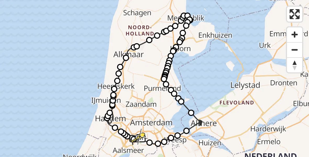 Routekaart van de vlucht: Politieheli naar Schiphol, Halim P.K. straat