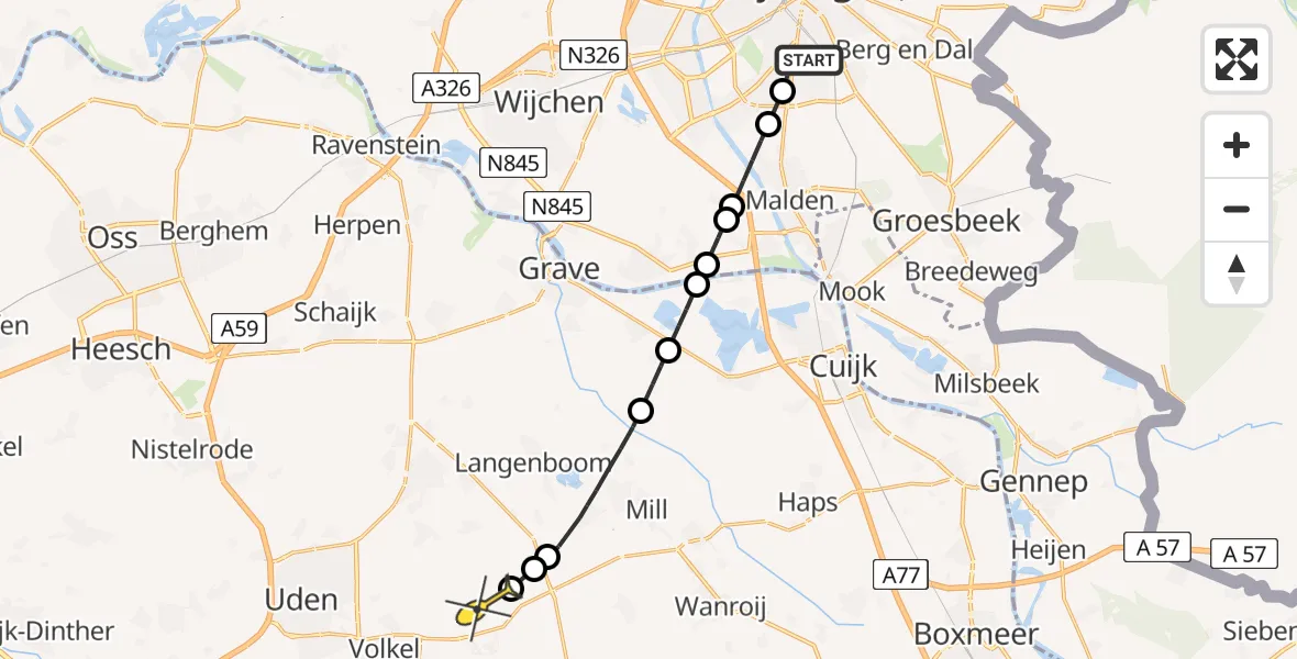 Routekaart van de vlucht: Lifeliner 3 naar Vliegbasis Volkel, Avondroodvlinderstraat