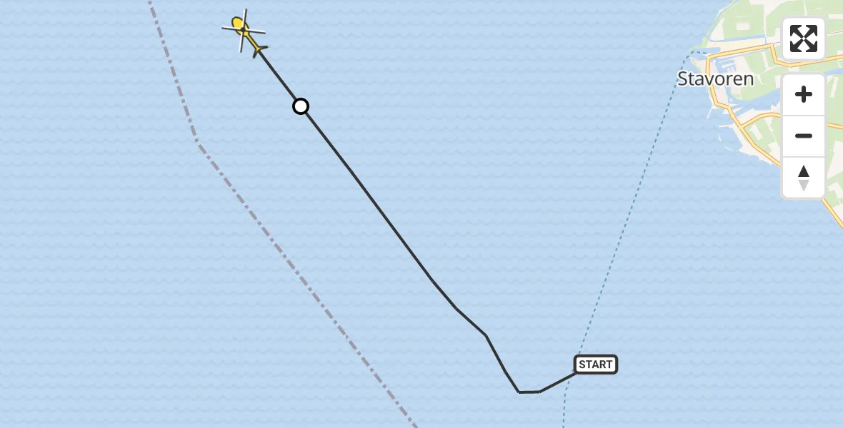 Routekaart van de vlucht: Kustwachthelikopter naar Stavoren