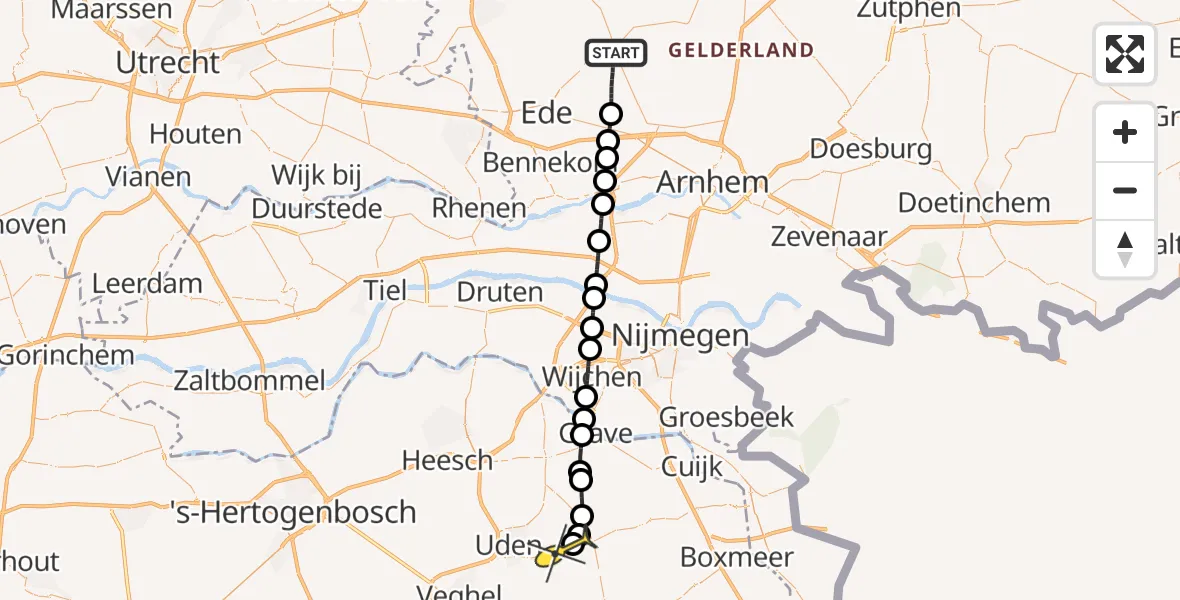 Routekaart van de vlucht: Lifeliner 3 naar Vliegbasis Volkel, Mosselsepad