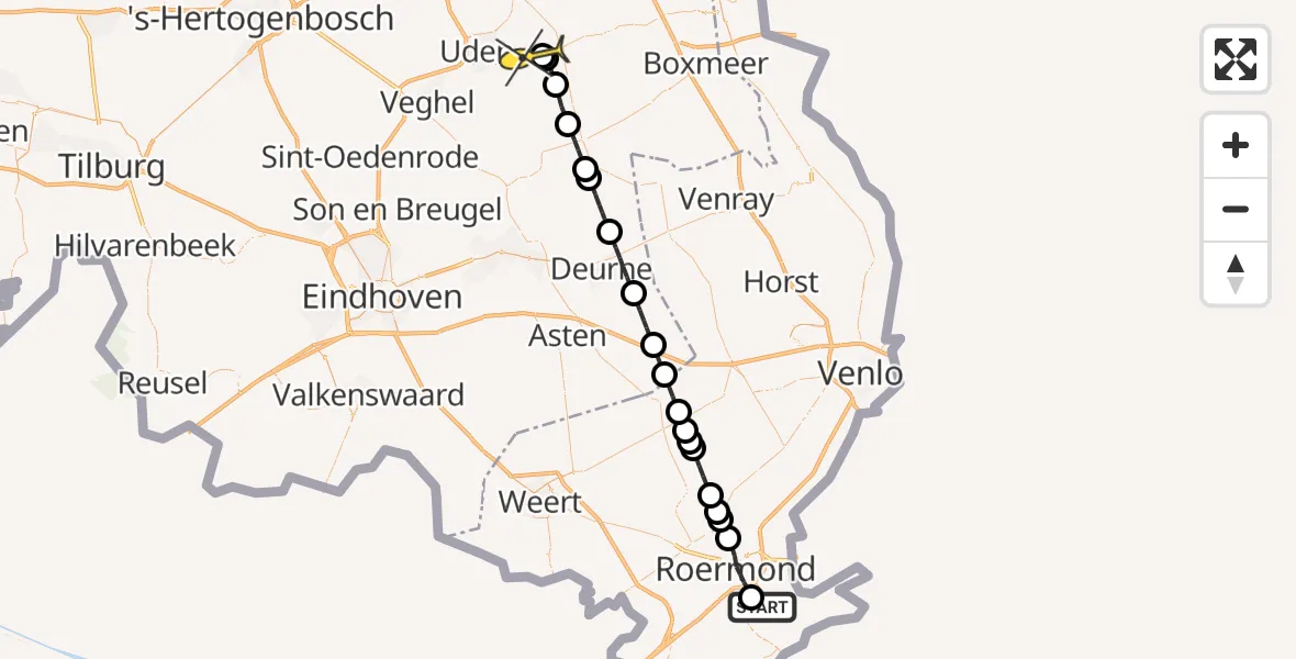 Routekaart van de vlucht: Lifeliner 3 naar Vliegbasis Volkel, Oosttangent Zuid