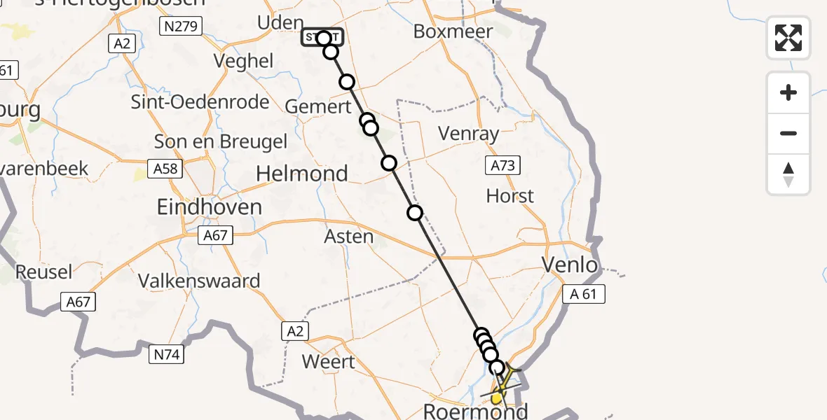 Routekaart van de vlucht: Lifeliner 3 naar Swalmen, Hemelrijkstraat