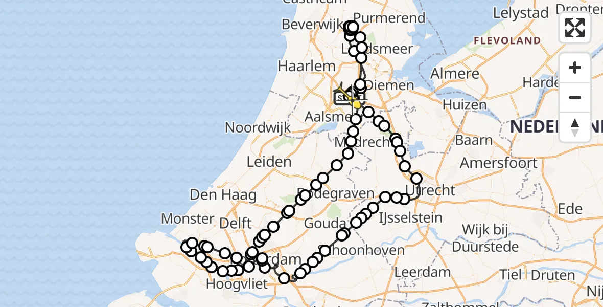 Routekaart van de vlucht: Politieheli naar Schiphol, Schipholweg