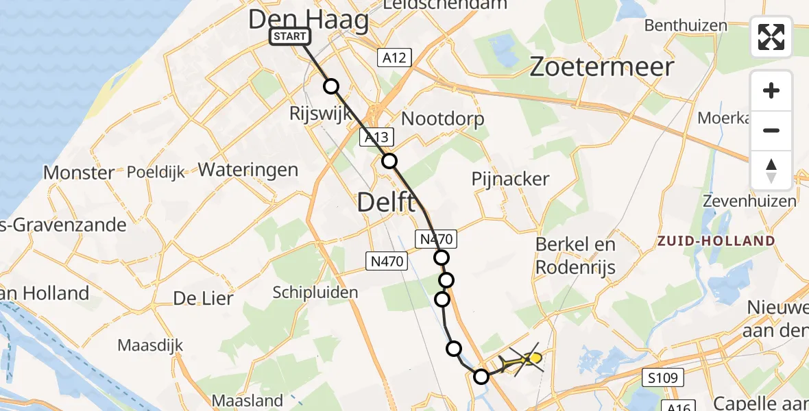 Routekaart van de vlucht: Lifeliner 2 naar Rotterdam The Hague Airport, Doedijnstraat