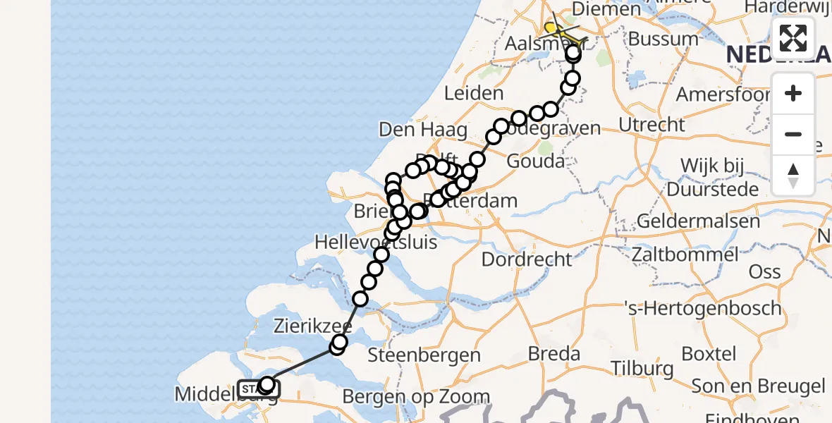 Routekaart van de vlucht: Politiehelikopter naar Aalsmeer, Calandweg