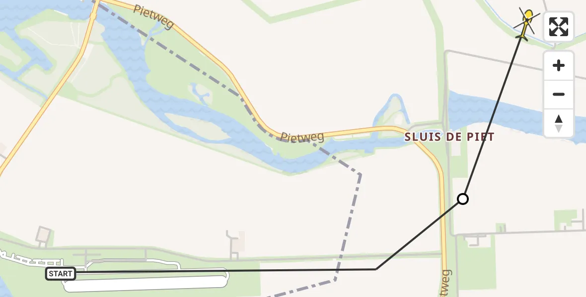 Routekaart van de vlucht: Kustwachthelikopter naar Wolphaartsdijk, Pietweg