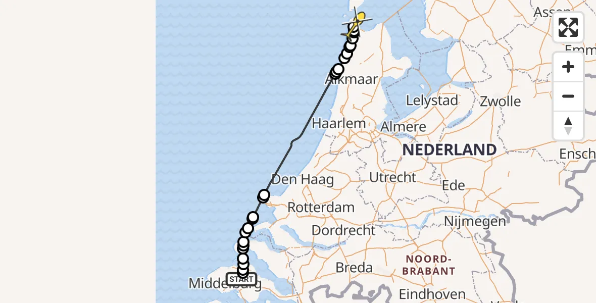 Routekaart van de vlucht: Kustwachthelikopter naar Vliegveld De Kooy, Batterijweg