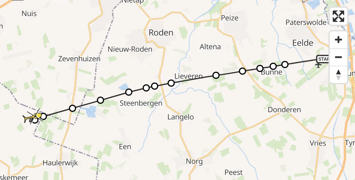 Routekaart van de vlucht: Lifeliner 4 naar Bakkeveen, Lugtenbergerweg