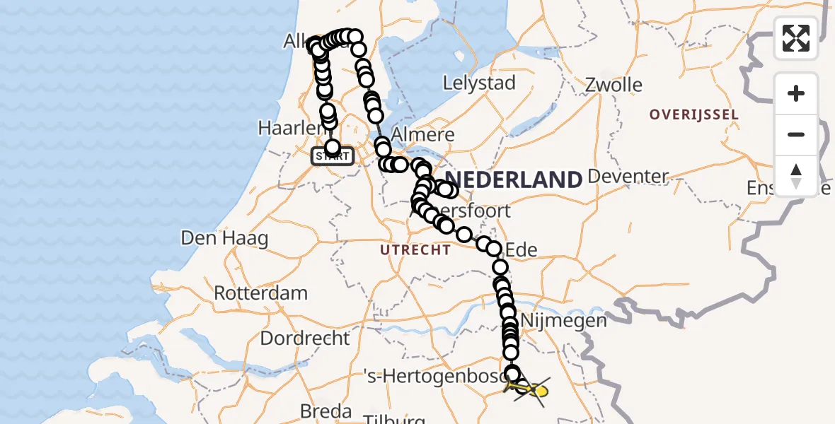 Routekaart van de vlucht: Politieheli naar Vliegbasis Volkel, Schipholweg