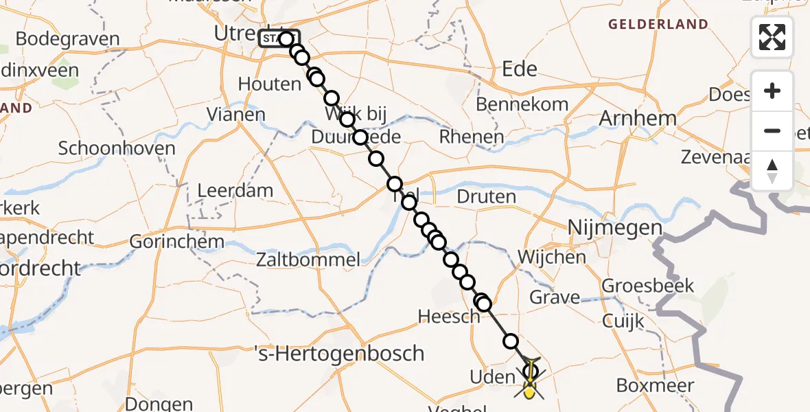 Routekaart van de vlucht: Lifeliner 3 naar Vliegbasis Volkel, Tolakkerlaan