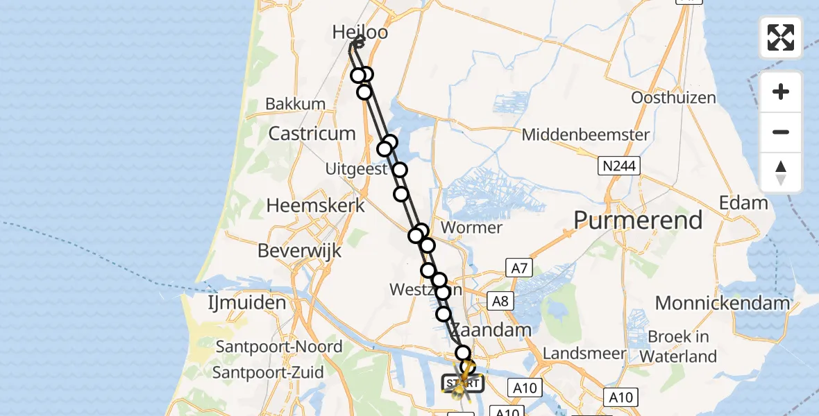 Vluchtroute Traumahelikopter van Amsterdam Heliport naar Amsterdam Heliport