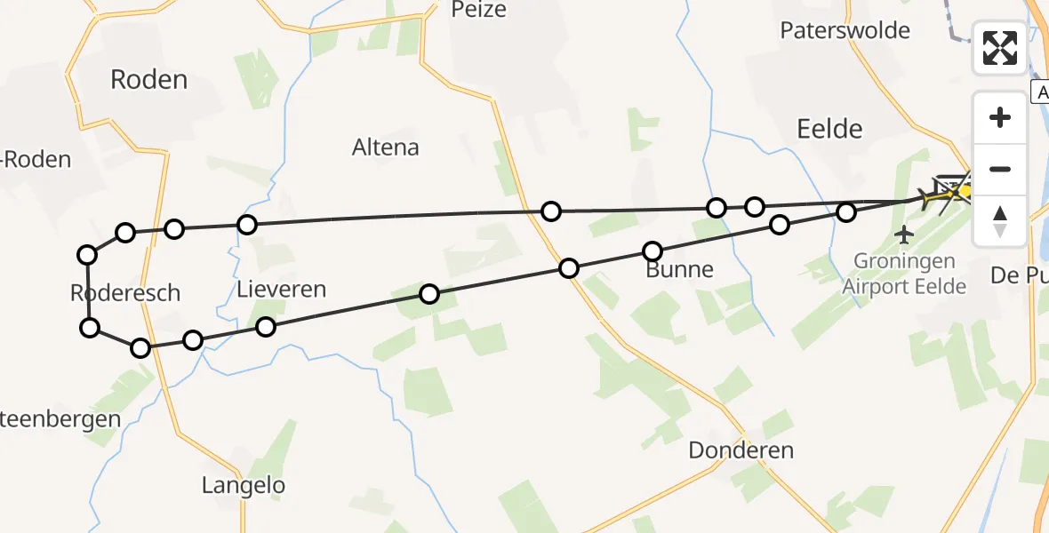 Routekaart van de vlucht: Lifeliner 4 naar Groningen Airport Eelde, Molenweg