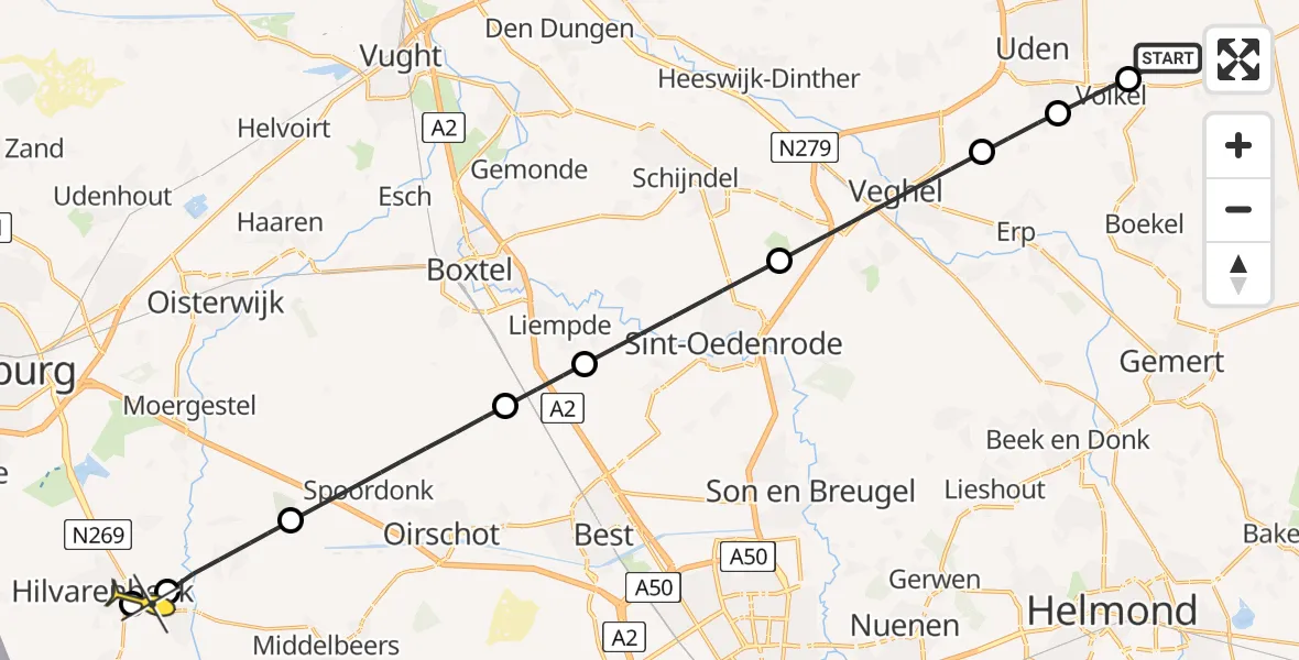 Routekaart van de vlucht: Lifeliner 3 naar Diessen, Rondweg Volkel