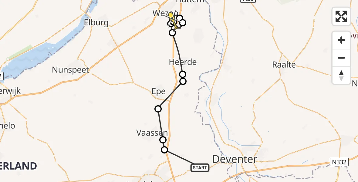 Routekaart van de vlucht: Politieheli naar Wezep, Goorland