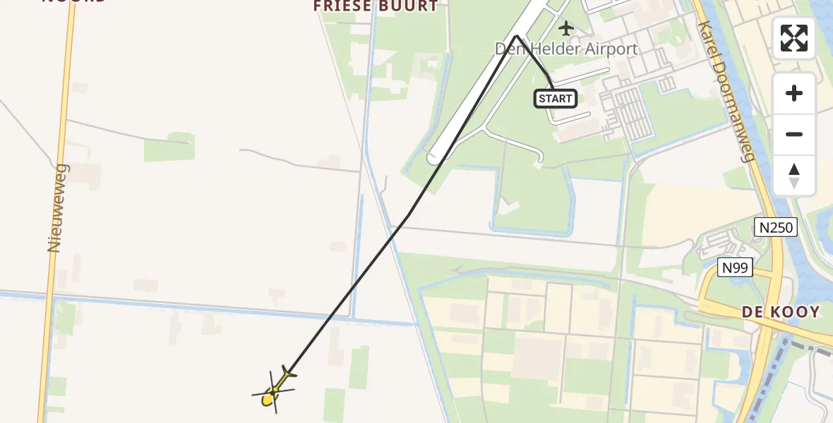Routekaart van de vlucht: Kustwachthelikopter naar Julianadorp, Middenvliet