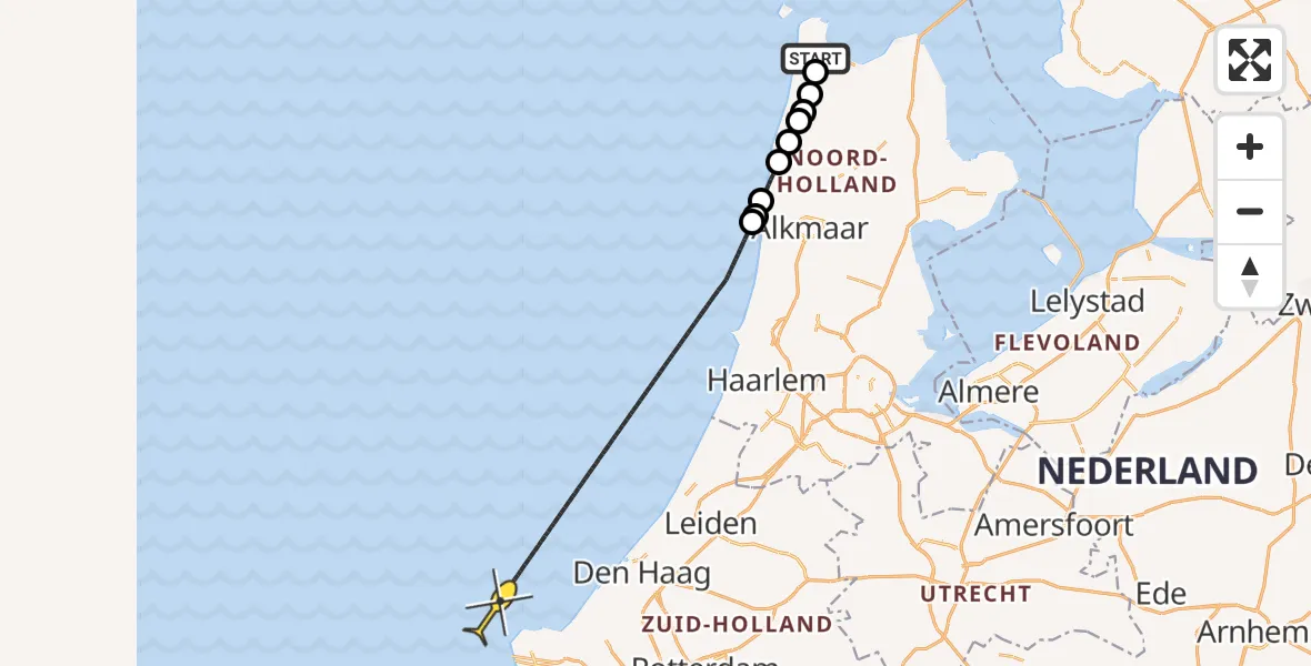 Routekaart van de vlucht: Kustwachthelikopter naar Rijksweg