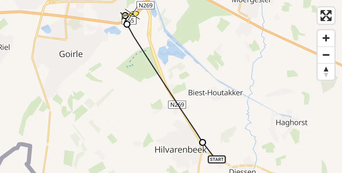 Routekaart van de vlucht: Lifeliner 3 naar Tilburg, Lijsterboog