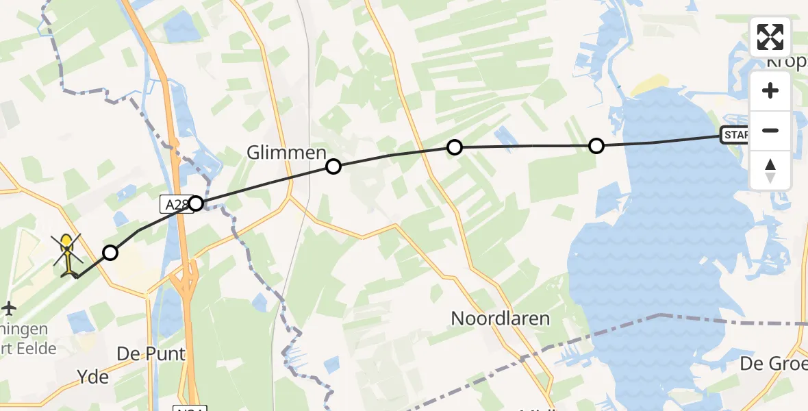 Routekaart van de vlucht: Lifeliner 4 naar Groningen Airport Eelde, Strand Meerwijck