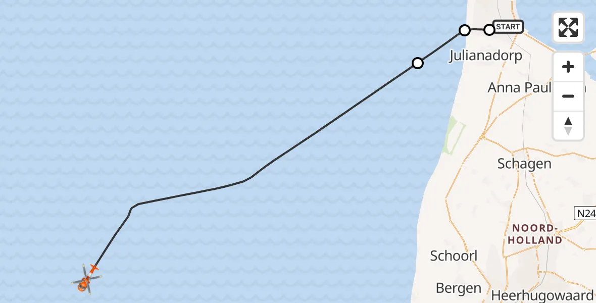 Vluchtroute Kustwachthelikopter Vliegveld De Kooy - , 07 februari 2024, 17:01