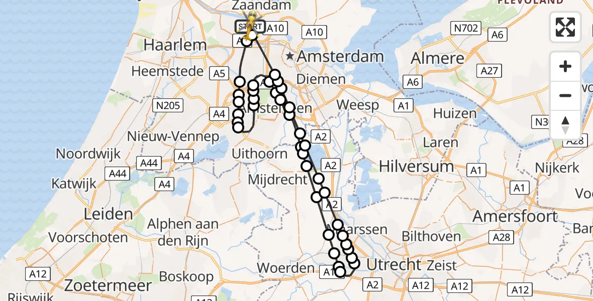 Vluchtroute Traumahelikopter van Amsterdam Heliport naar Amsterdam Heliport