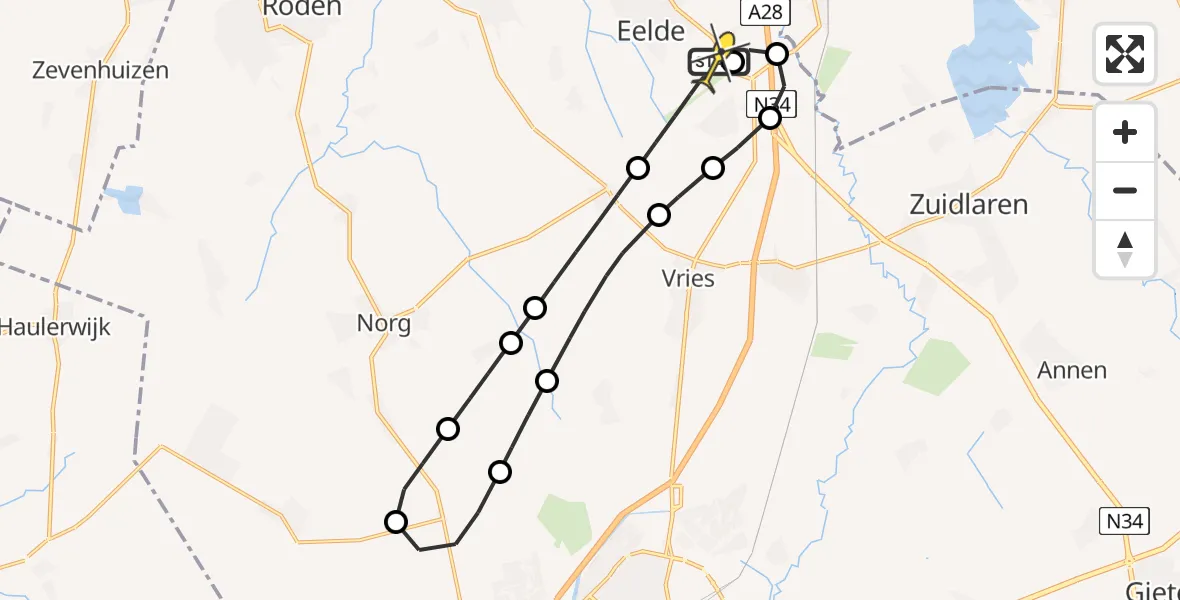 Routekaart van de vlucht: Lifeliner 4 naar Groningen Airport Eelde, Moespot