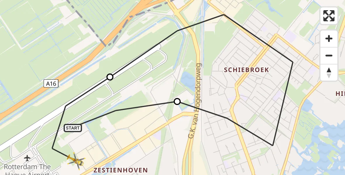 Vluchtroute Traumahelikopter Rotterdam The Hague Airport - Rotterdam The Hague Airport, 07 februari 2024, 17:11