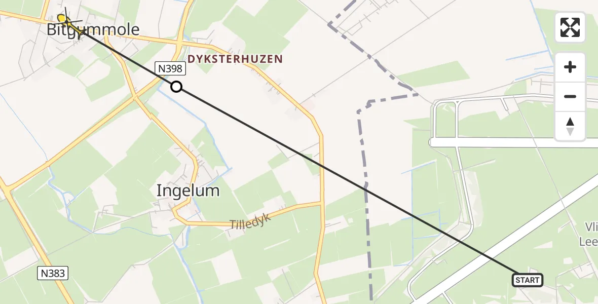 Routekaart van de vlucht: Ambulanceheli naar Bitgummole, Ingelumerdyk