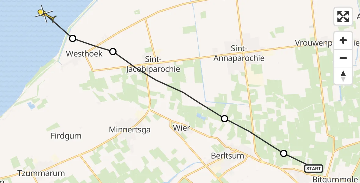 Routekaart van de vlucht: Ambulanceheli naar Oosterend, Langhuisterweg