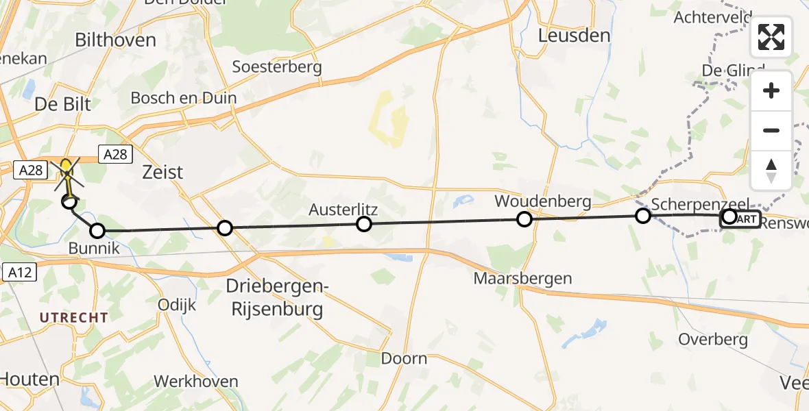 Routekaart van de vlucht: Lifeliner 3 naar Universitair Medisch Centrum Utrecht, Vlieterweg