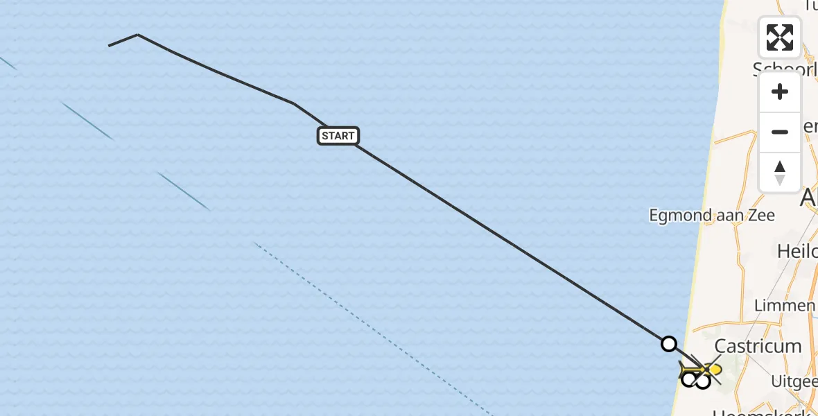 Routekaart van de vlucht: Kustwachthelikopter naar Castricum, Van Oldenborghweg