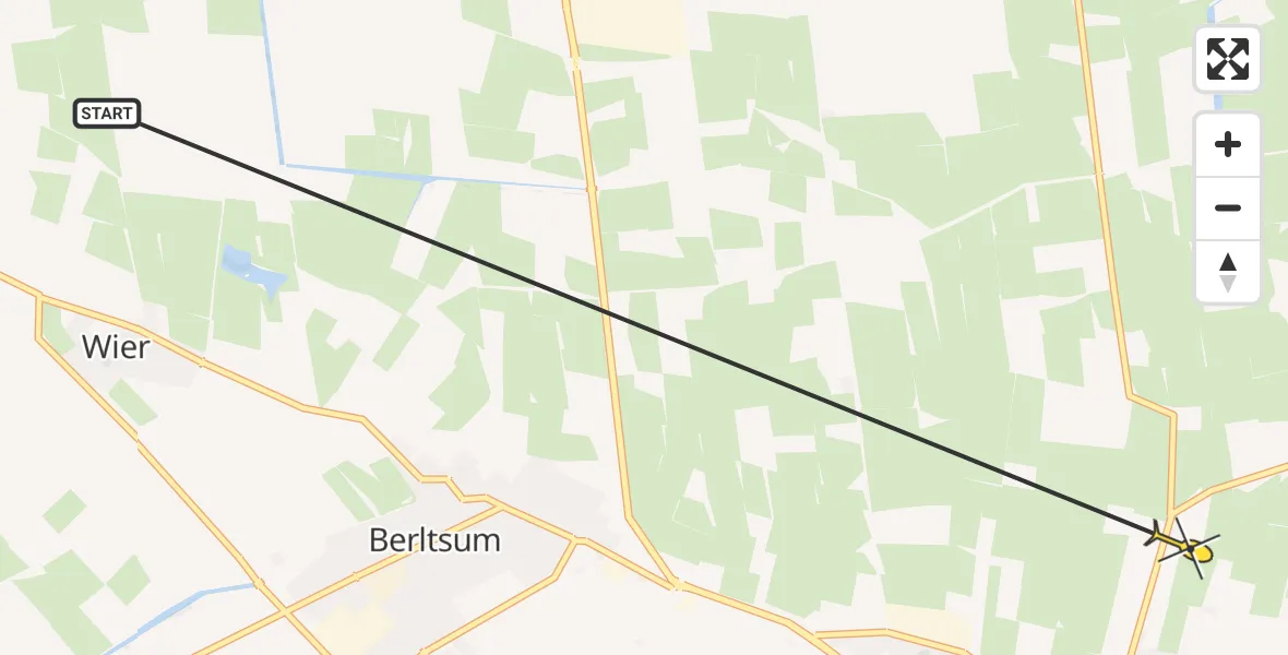 Routekaart van de vlucht: Ambulancehelikopter naar Bitgummole, Langestraat