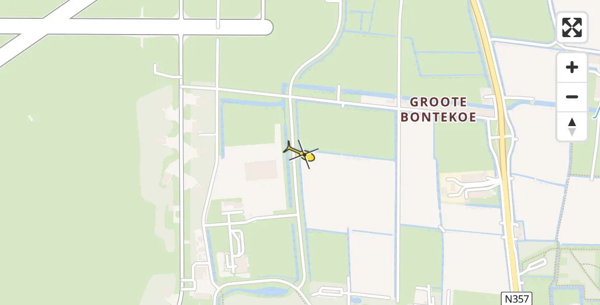 Vluchtroute Ambulancehelikopter van Vliegbasis Leeuwarden naar Vliegbasis Leeuwarden