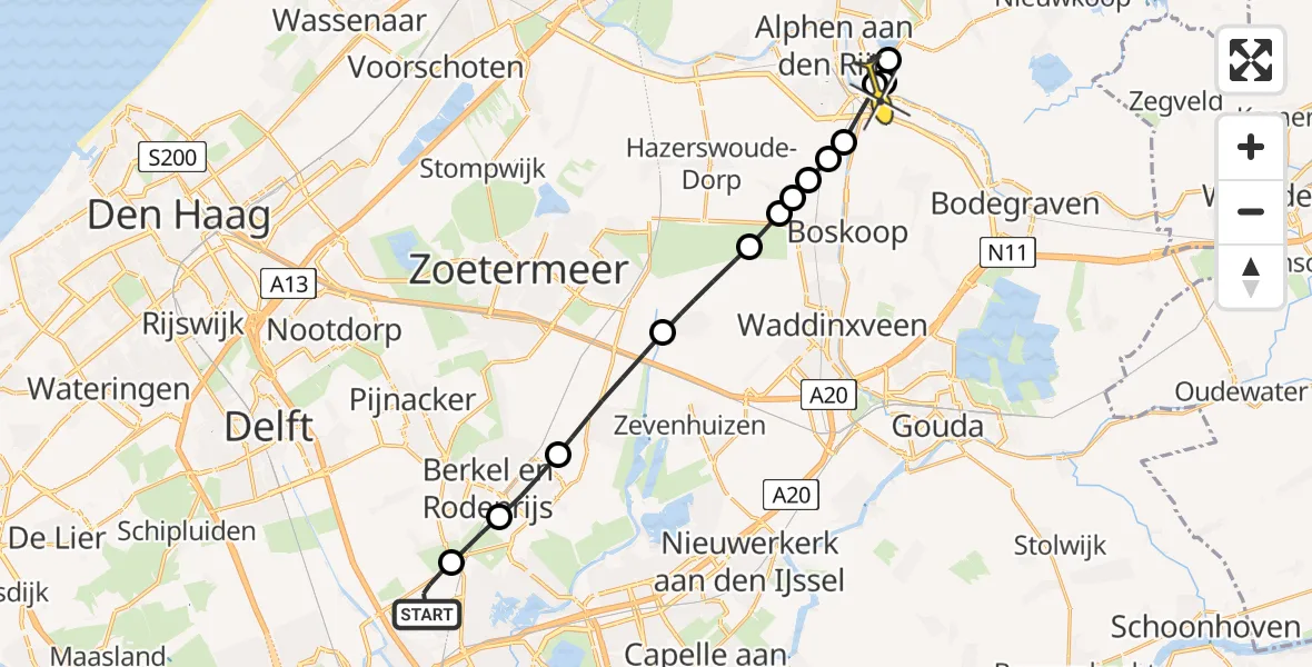 Routekaart van de vlucht: Lifeliner 2 naar Alphen aan den Rijn, Doenkadepad