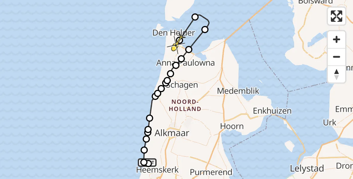 Routekaart van de vlucht: Kustwachthelikopter naar Vliegveld De Kooy, Reservaatweg