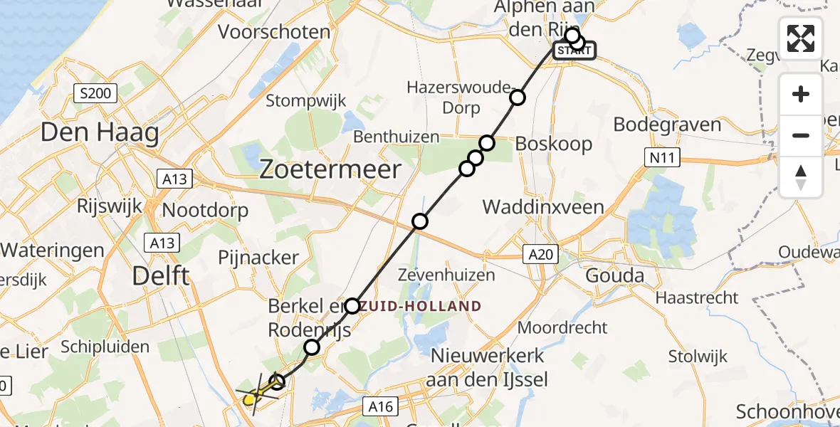 Routekaart van de vlucht: Lifeliner 2 naar Rotterdam The Hague Airport, Korenmolen