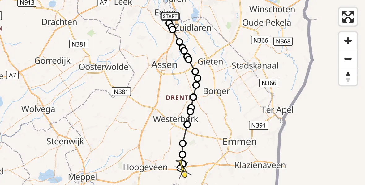 Routekaart van de vlucht: Lifeliner 4 naar Zwinderen, Lugtenbergerweg