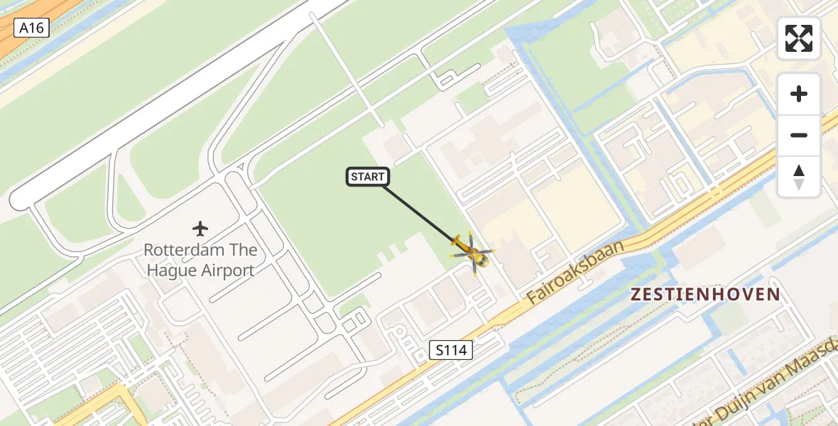 Vluchtroute Traumahelikopter Rotterdam The Hague Airport - Rotterdam The Hague Airport, 07 februari 2024, 18:51