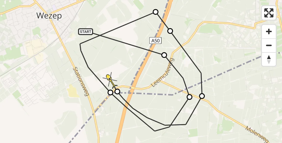 Routekaart van de vlucht: Politieheli naar Wezep, Leemculeweg