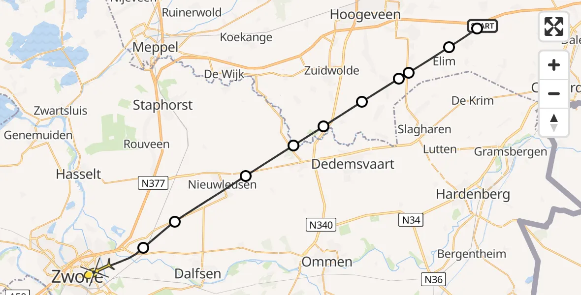 Routekaart van de vlucht: Lifeliner 4 naar Zwolle, Joh Poststraat