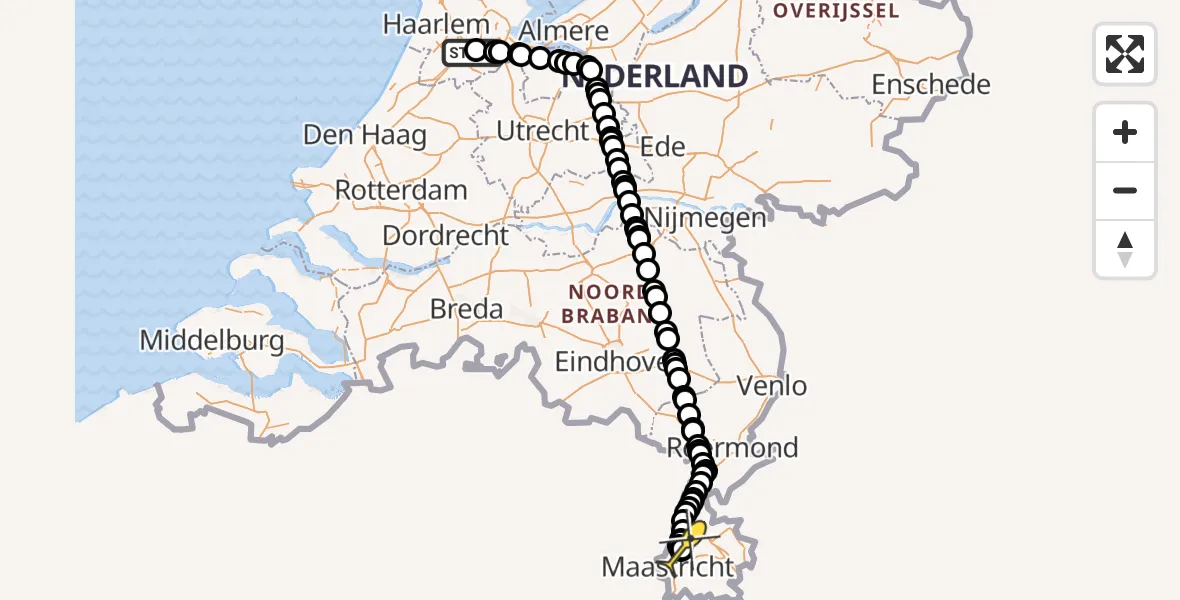 Routekaart van de vlucht: Politieheli naar Maastricht Aachen Airport, Walaardt Sacréstraat